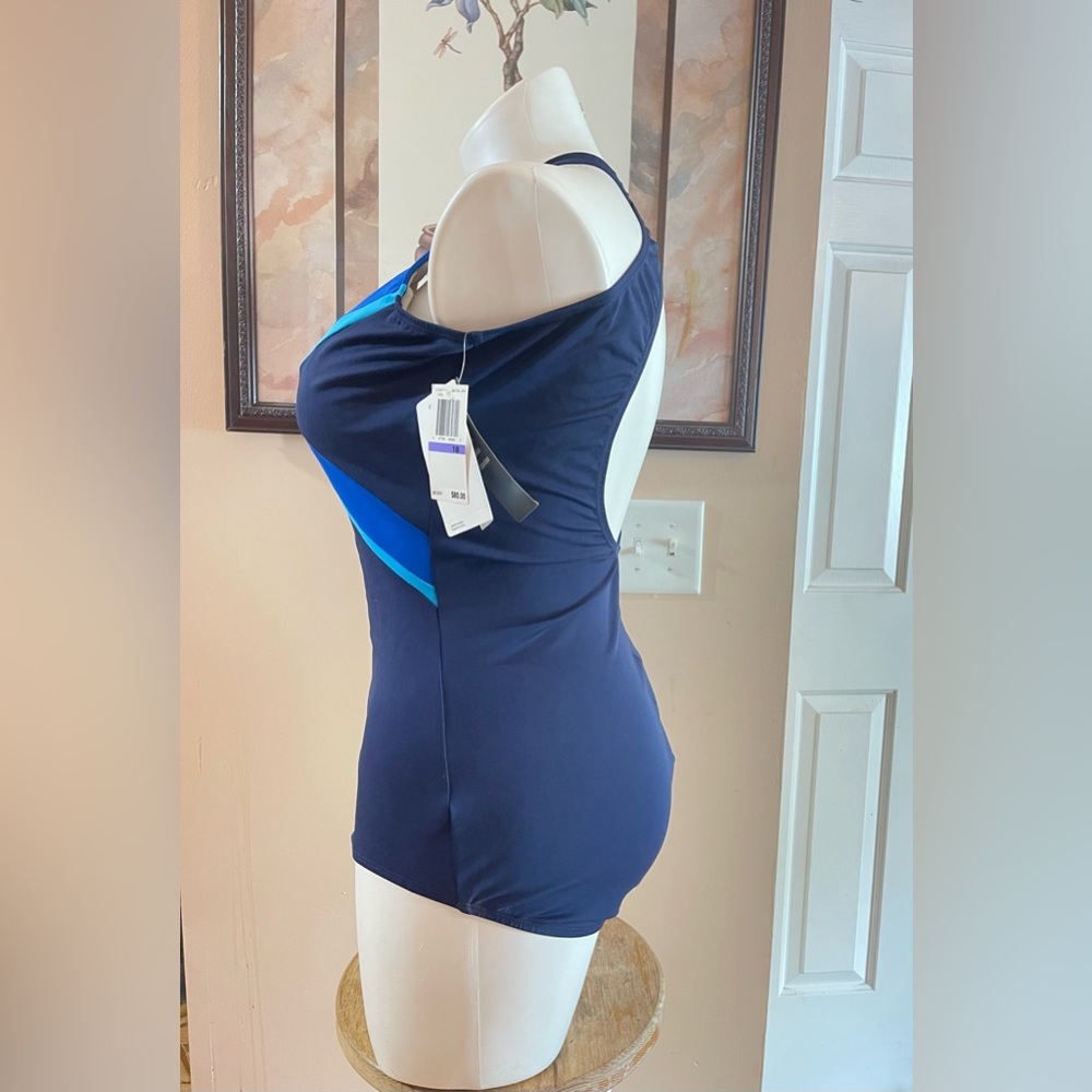 NWT Speedo Classic Endurance 1-PC Swimsuit Nautical Blue Womens 18 Reg Price $80 - Picture 2 of 11